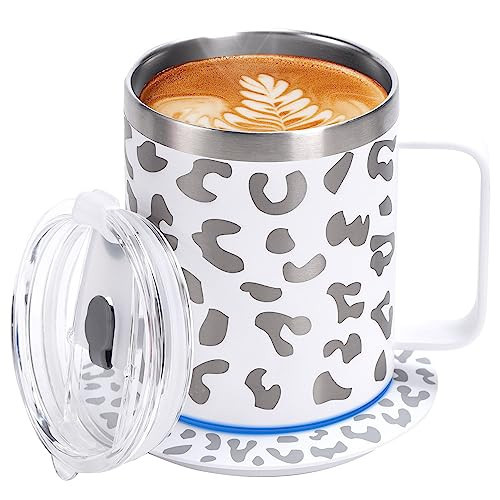 DEQIANG Coffee Cup Warmer,350ml/12oz Self-Heating Coffee Mug for Desk,131℉ Coffee Beverage Cup Warmer with Mug Set,Coffee Gifts (White & Leopard Print) | Amazon (US)