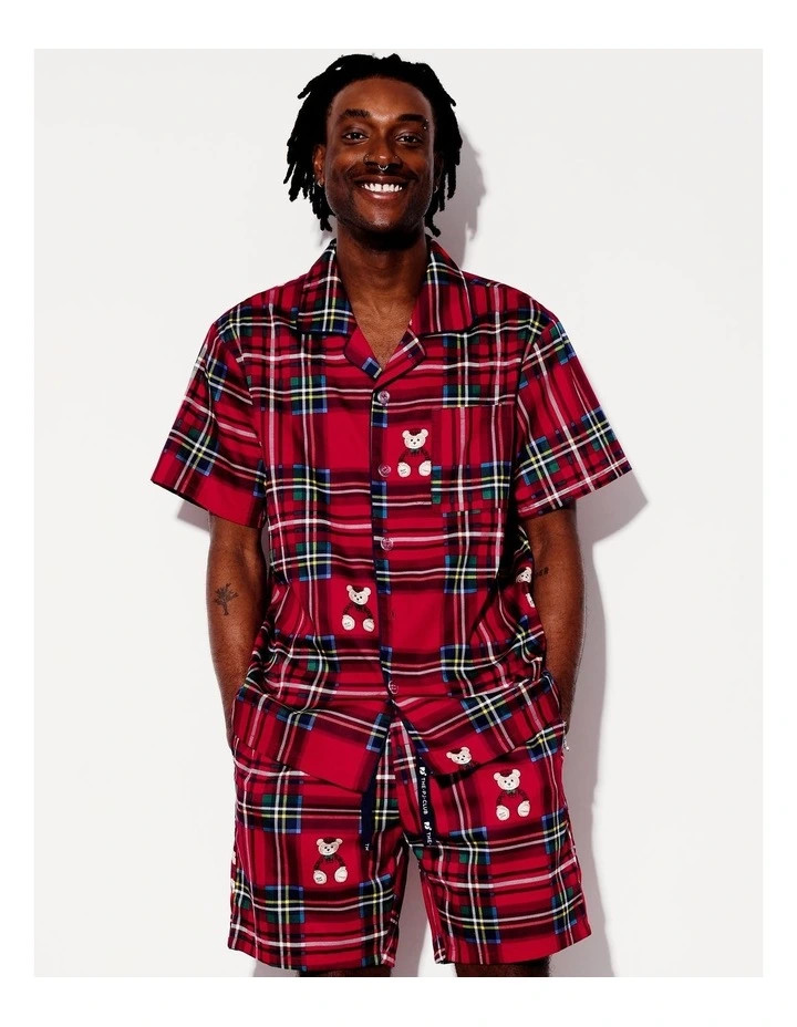 PJ ClubChester Bear Men's Family Tartan PJ Set in Red | Myer