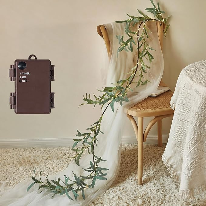 Fudios Lighted Olive Garland Battery Operated with Timer 96 LED Fairy Lights 6ft, Mantle Fireplac... | Amazon (US)