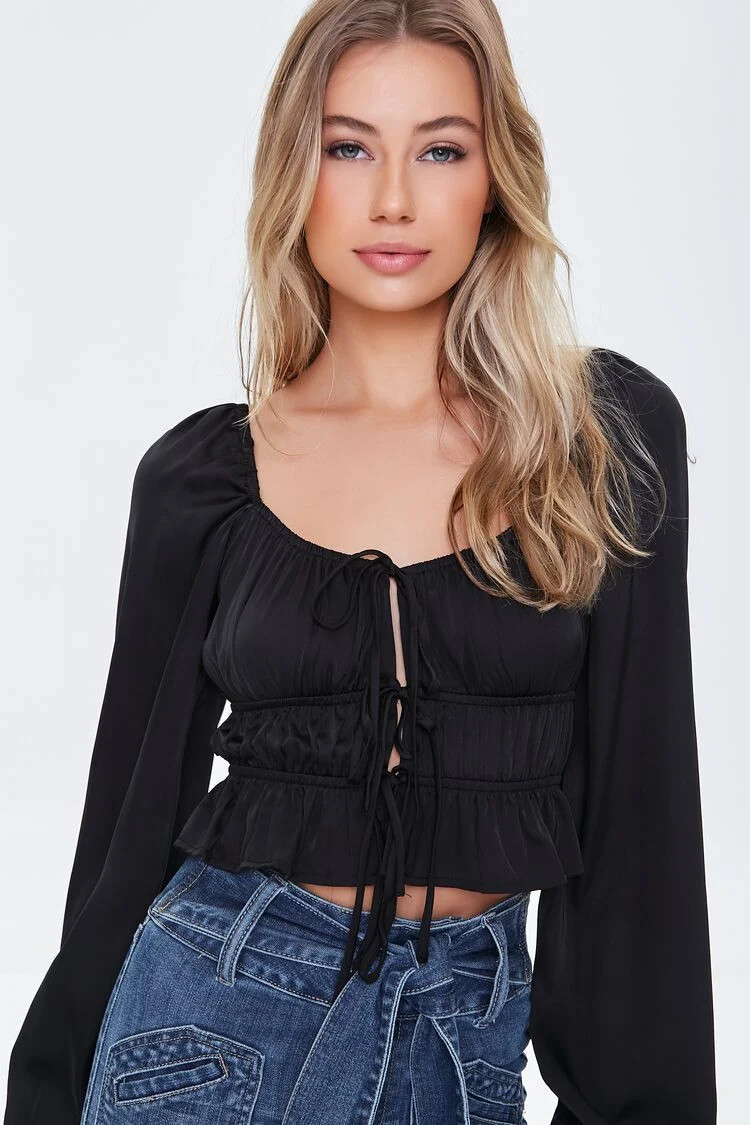 Satin Ruffle-Hem Crop Top | Forever 21