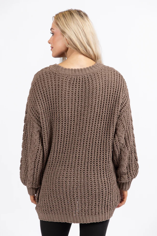 Wide Open Spaces Mocha Oversized Chenille Crew Neck Sweater DOORBUSTER | Pink Lily