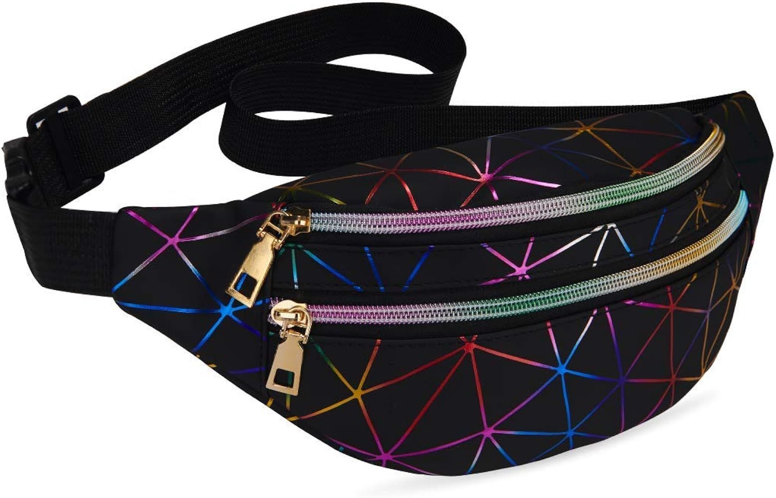 LIVACASA Black Fanny Packs for Women Waterproof Holographic Waist Packs Shiny with Adjustable Bel... | Amazon (US)