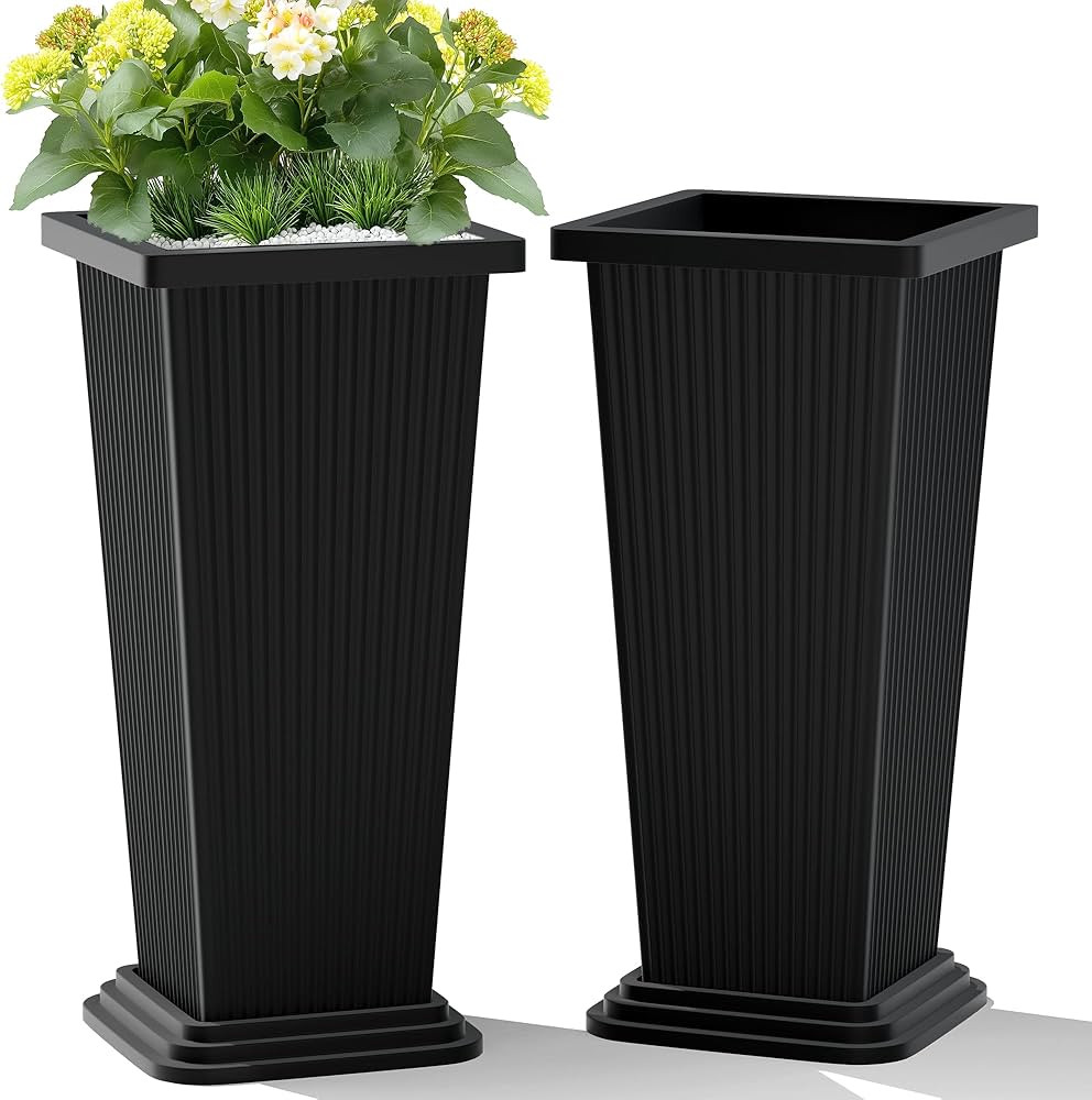 Set of 2 Large Tall Planter for Indoor or Outdoor 24" Tall Flower Pots Tapered Tall Planters with... | Amazon (US)