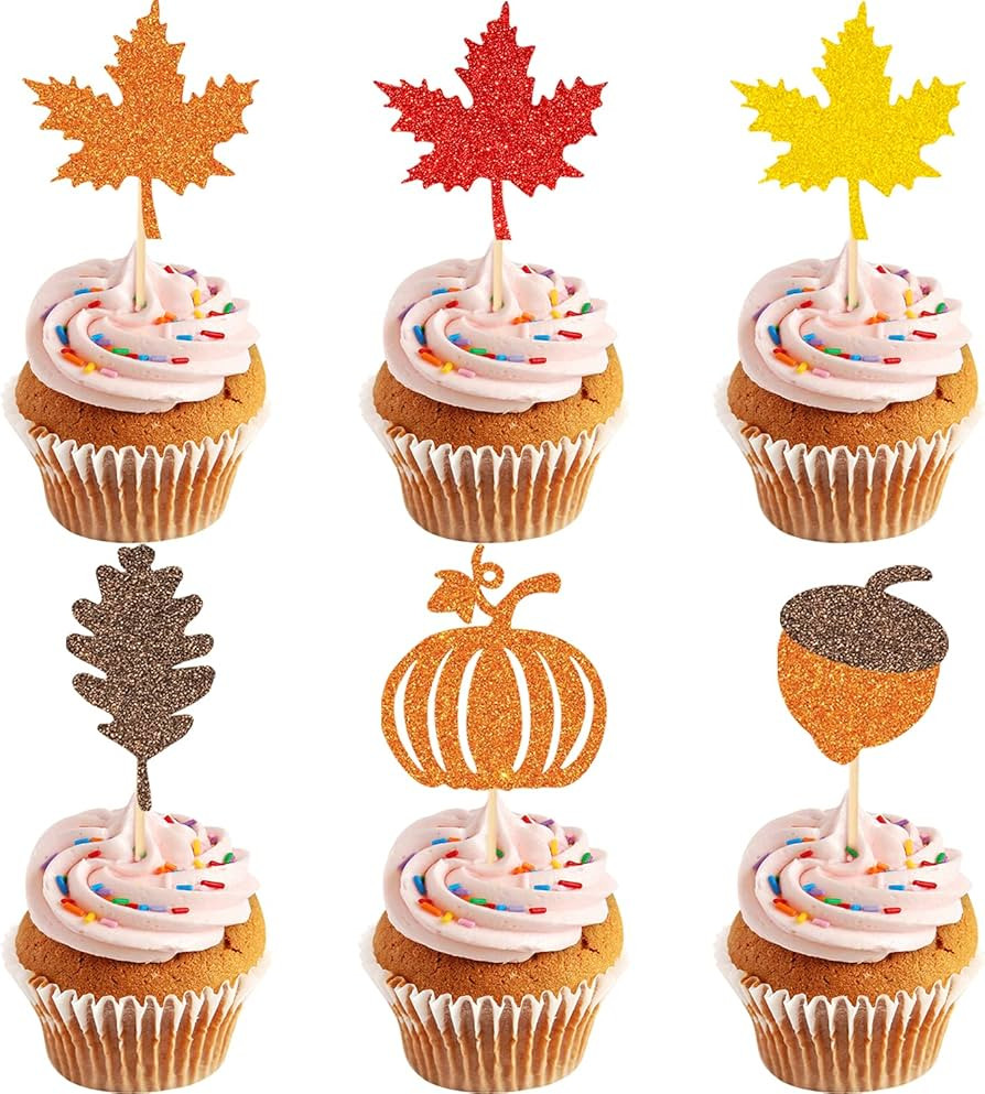 Amazon.com: 48 Pcs Thanksgiving Cupcake Toppers Fall Cupcake Toppers Thanksgiving Cake Decoration... | Amazon (US)