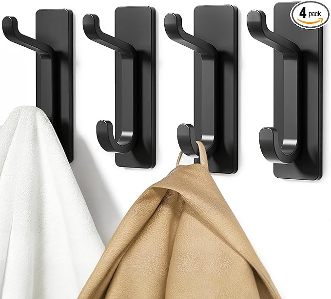 pickpiff Wall Hooks for Coat and Towel: 13LB Strong Adhesive Door Hanger Stick on, Black 4 Pack | Amazon (US)