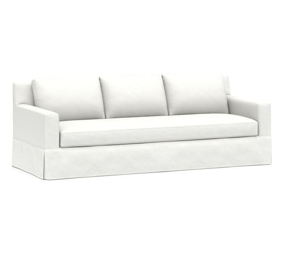 York Square Arm Grand Sofa with Bench Cushion Slipcover, Twill White | Pottery Barn (US)