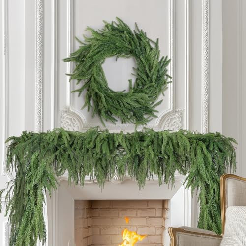 4 Pack Christmas Norfolk Pine Garlands 9FT, Real Touch Artificial Greenery Garland – Full Evergreen Pine Garland for Mantle, Fireplace, Table, Wall, Stairs & Outdoor Holiday Décor | Amazon (US)