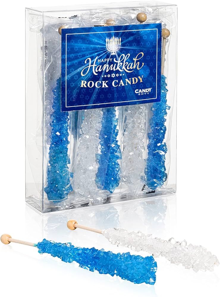Hannukah Rock Candy Crystal Sticks - Kosher Certified - 10 Indiv. Wrapped - Blue & White | Amazon (US)