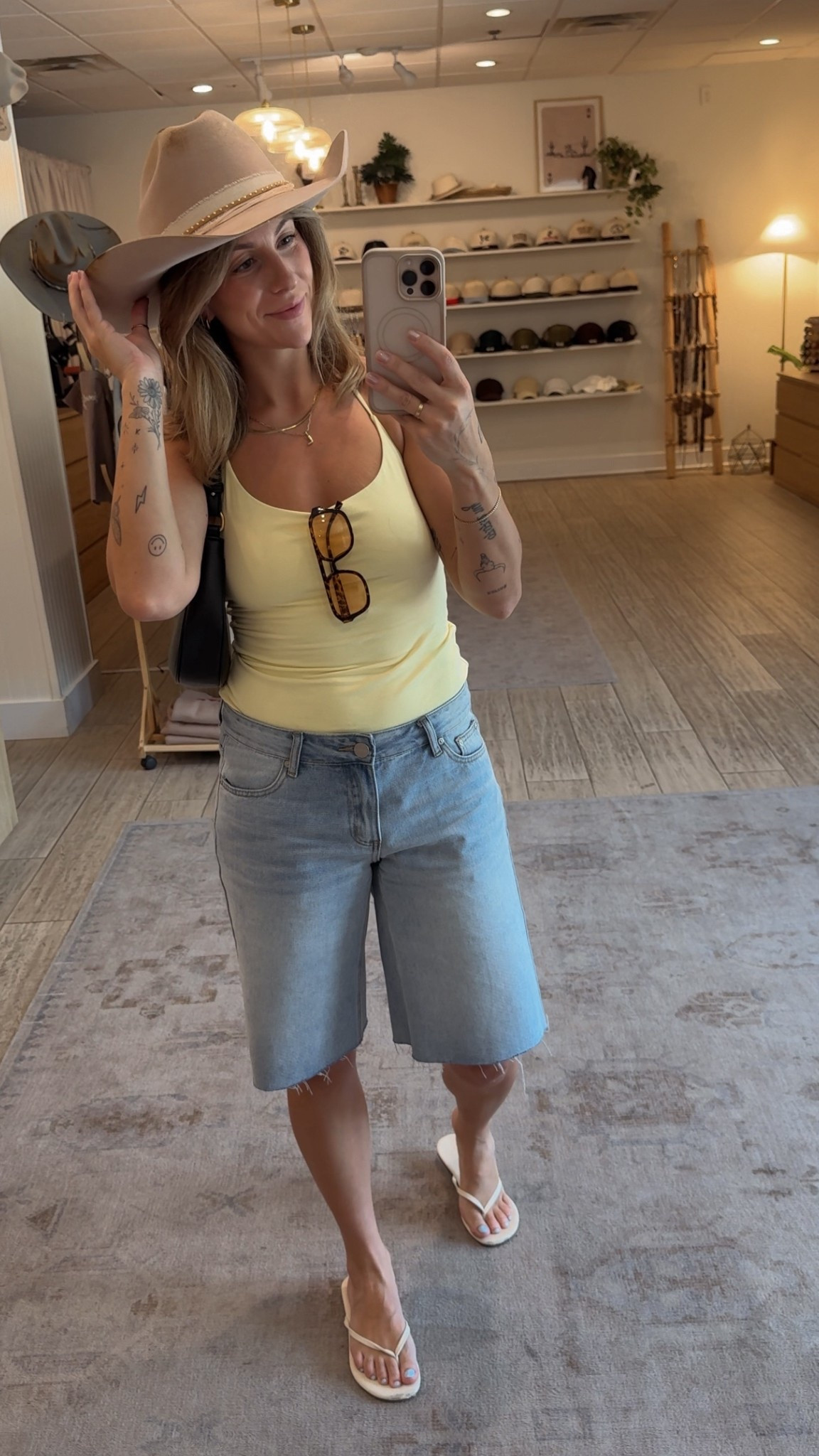 Florida shopping OOTD 
Aritzia halter - fits tts (double lined) 
Jorts are revolve 
Flip flops are Amazon 

#LTKsummer #LTKstyletip #LTKcanada