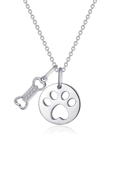 Lafonn Simulated Diamond Paw Print & Dog Bone Charm Necklace | Nordstrom