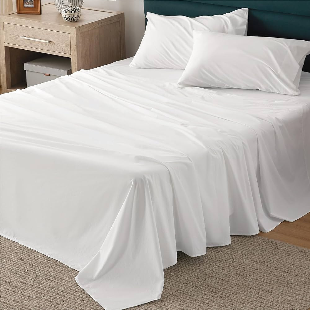 Bedsure Cotton Percale Queen Sheet Set - 100% Cotton Sheets for Queen Size Bed, Breathable & Crir... | Amazon (US)