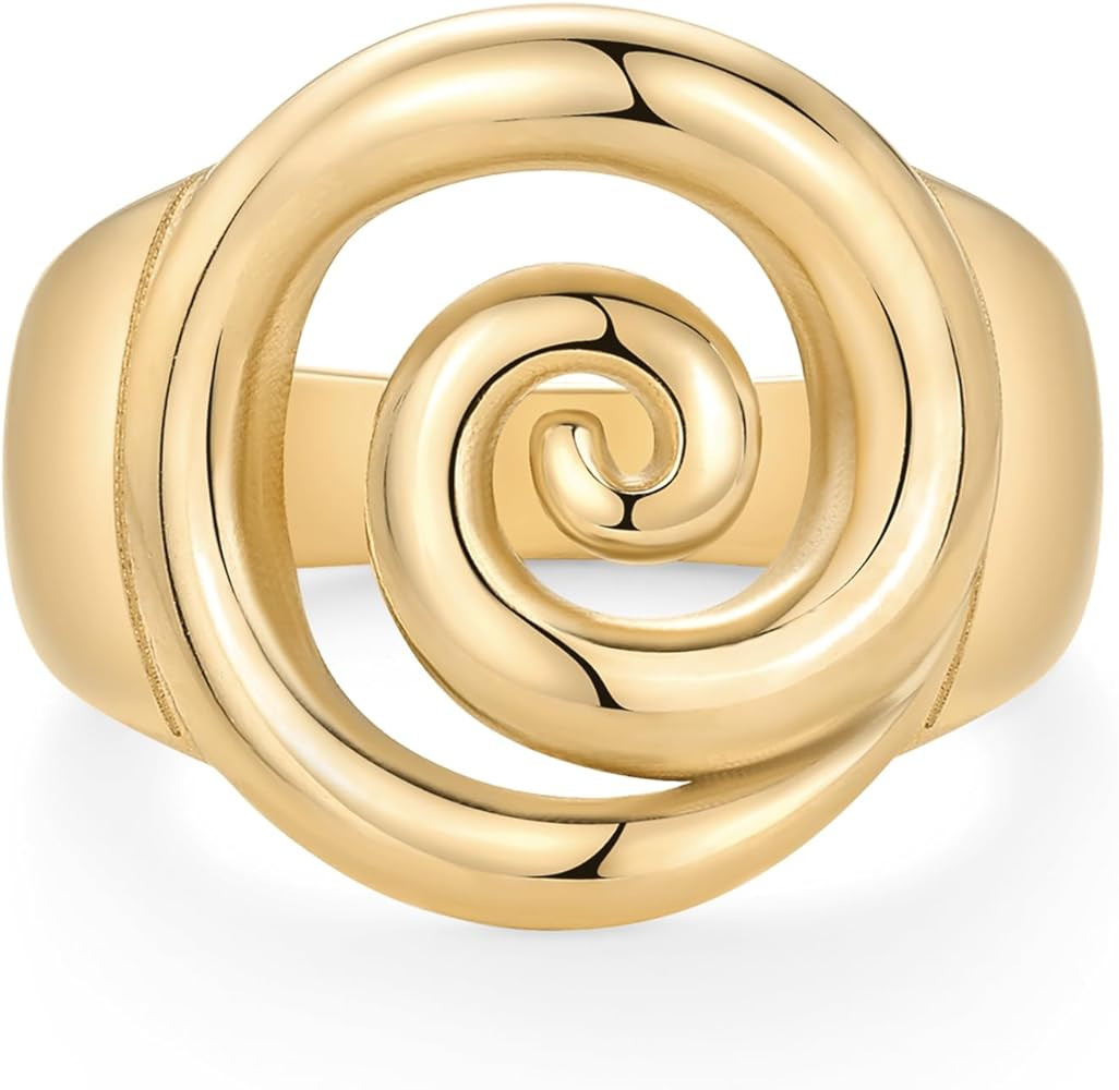 PAVOI 14K Gold Plated Chunky Swirl Rings for Women - Stainless Steel Statement Spiral Ring - Wate... | Amazon (US)
