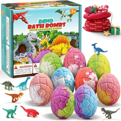 Bath Bombs for Kids with Dinosaur Toys Inside, 9 Pack Natural and Organic Dinosaur Bath Bombs Bub... | Amazon (US)