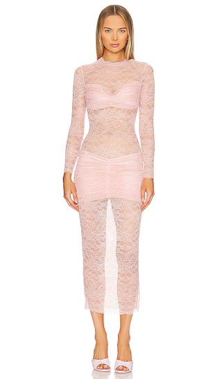 Ellie Lace Midi Dress in Baby Pink | Revolve Clothing (Global)