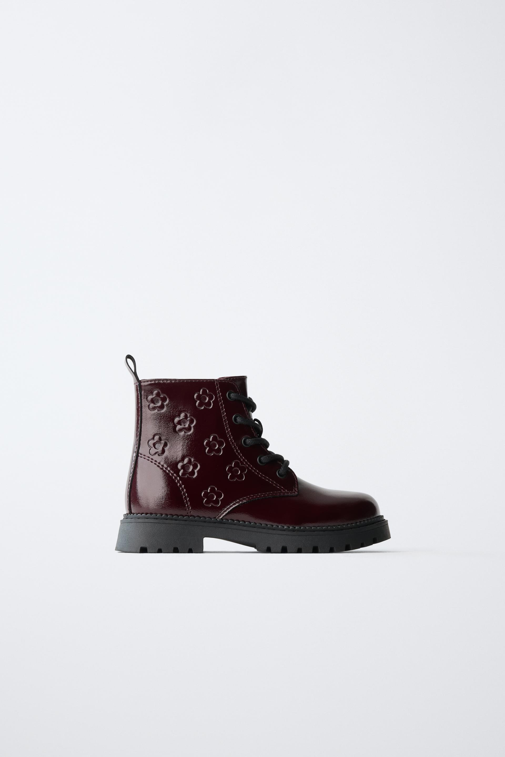 Zara - Floral Ankle Boots - Burgundy Red - 7 (14,9 Cm) - Kids | Zara UK