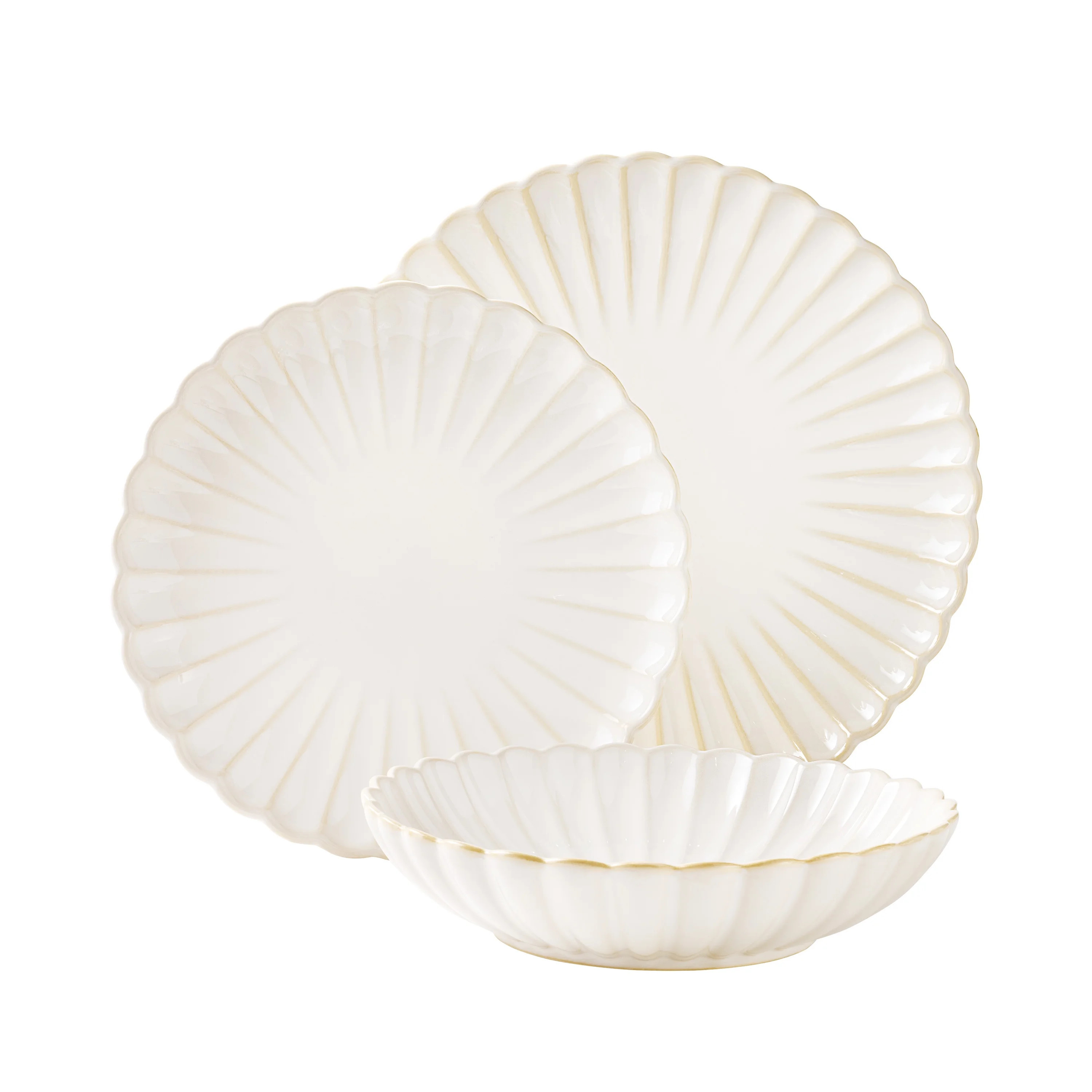 The Pioneer Woman Colette 12-Piece Stoneware Dinnerware Set, Cream | Walmart (US)