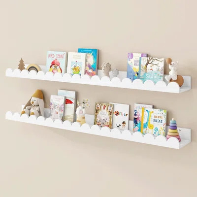 Floating Nursery Shelf Set Of 2, 36 Inch Scalloped Kids Book Display Ledge For Wall, Reinforced Wood Frame For Bedroom And Playroom Organization | Wayfair North America