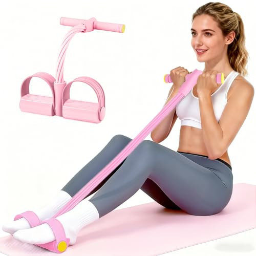 Pedal Resistance Bands with Handles, Upgrade 6-Tubes Manual Tension Training Pedal, Natural Rubber Foot Pedal Resistance Bands, Multifunction Fitness Bands for Abdomen, Waist, Arm, Leg (Pink) | Amazon (US)