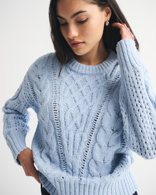 Women's Textural Stitch Cable Crew Sweater | Women's Tops | Abercrombie.com | Abercrombie & Fitch (US)