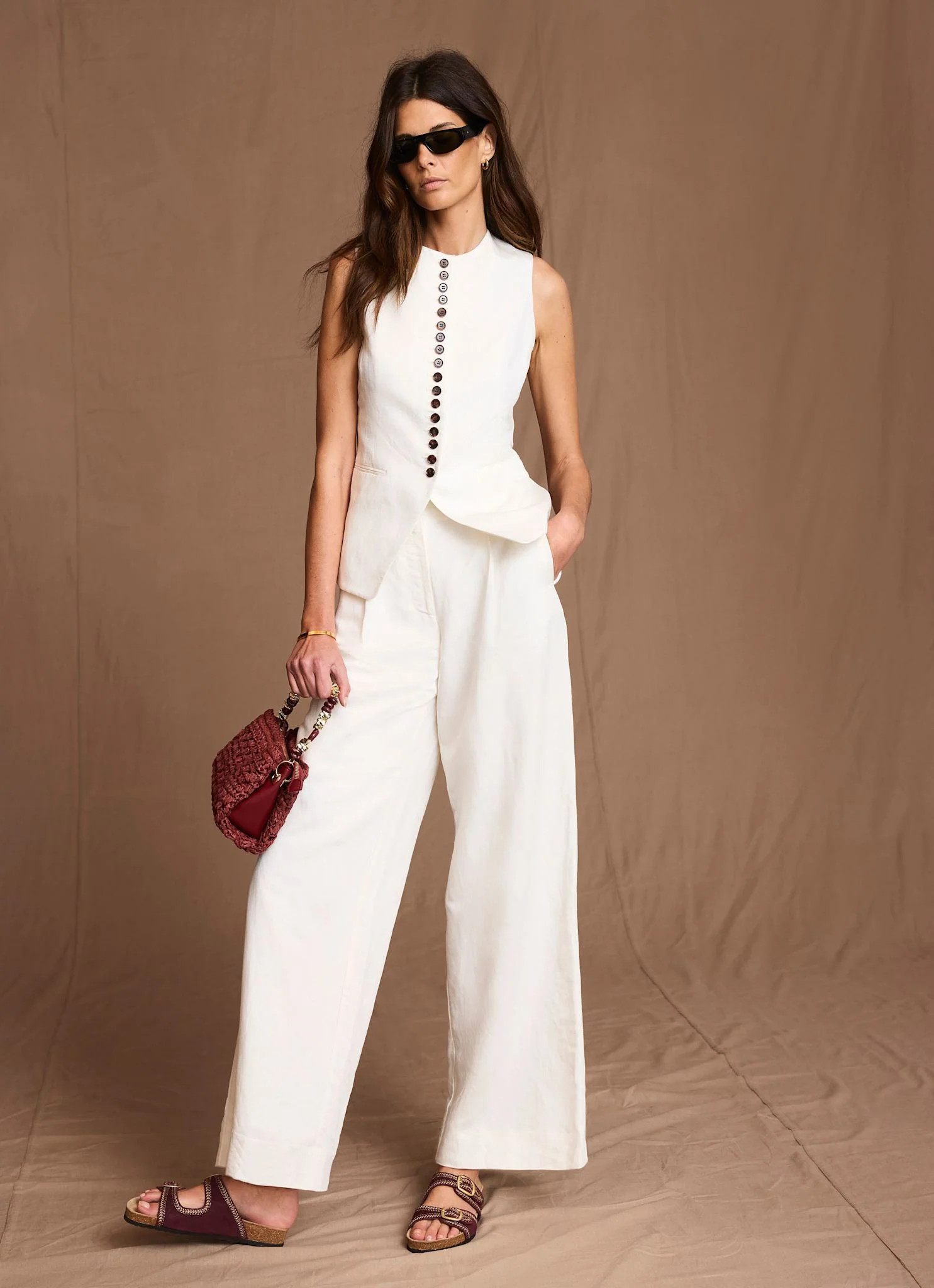 Cream Linen Blend Pleated Wide Leg Trousers | Mint Velvet