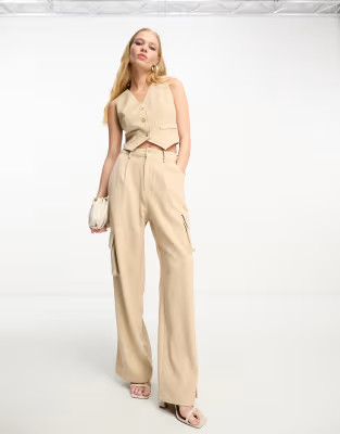 Aria Cove tailored wide leg cargo pants with pocket detail in sand - part of a set | ASOS (Global)