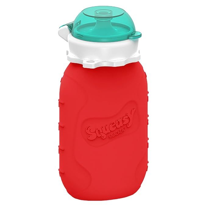Red 6 oz Squeasy Snacker Spill Proof Silicone Reusable Food Pouch - for Both Soft Foods and Liqui... | Amazon (US)