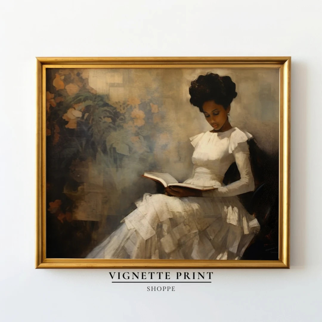 Vintage Female Portrait Reading a Book | Vintage Oil Painting | Printable Art | Black Art | Etsy (US)