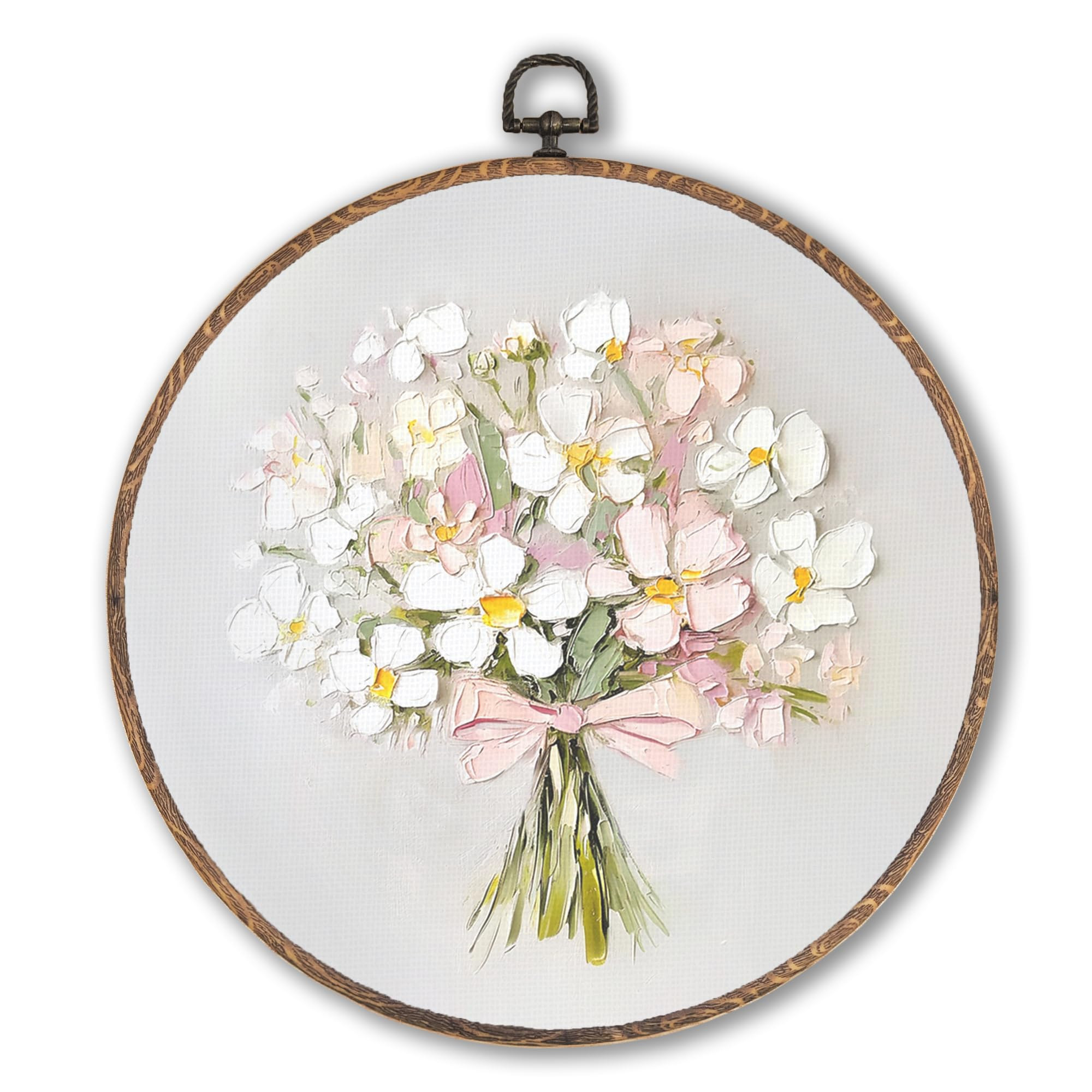 Hxlac Vintage Pink Bow Floral Bouquet Round Wall Art Framed, White Floral Round Wall Decor, Vinta... | Amazon (US)