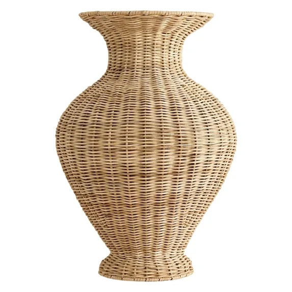 11.8" Hand-Woven Rattan Urn Vase - Boho Decorative Wicker Flower Pot with Pedestal Base - Natural... | Walmart (US)