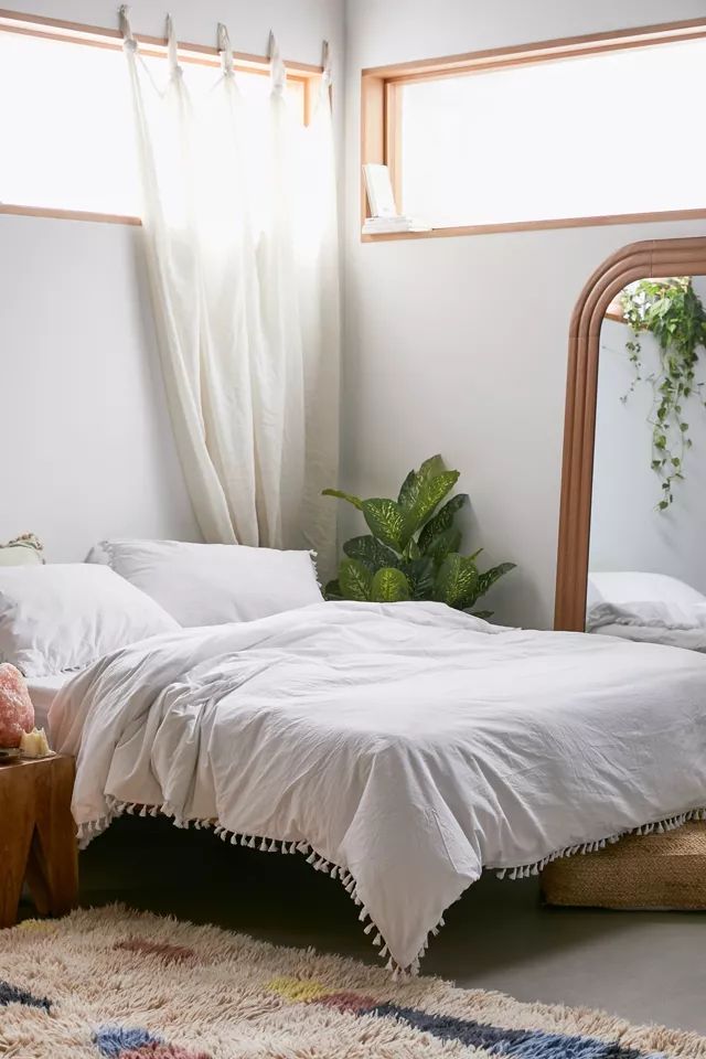 Washed Cotton Tassel Duvet Cover | Urban Outfitters (US and RoW)