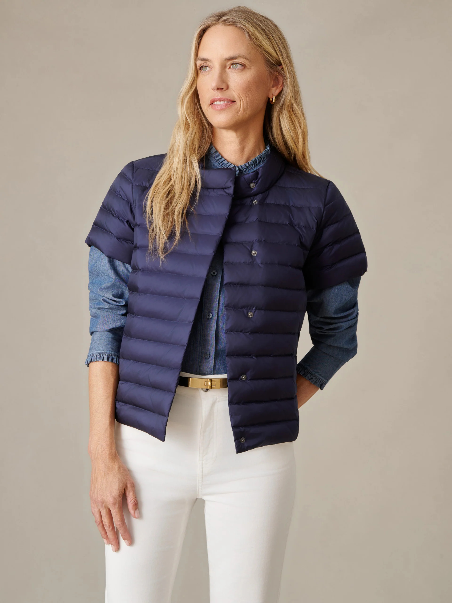 Winter_Navy Solid Kennedy Short Sleeve Puffer | Women's Jackets & O... | J.McLaughlin