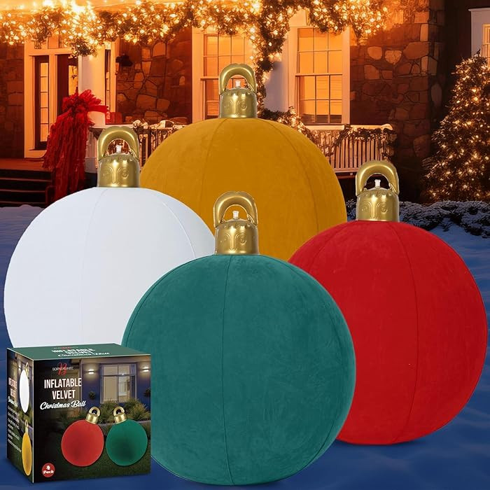 4 PCS 24" Velvet Christmas Inflatable Ball Ornament Giant Xmas Inflatable PVC Balls Flocked Blow ... | Amazon (US)