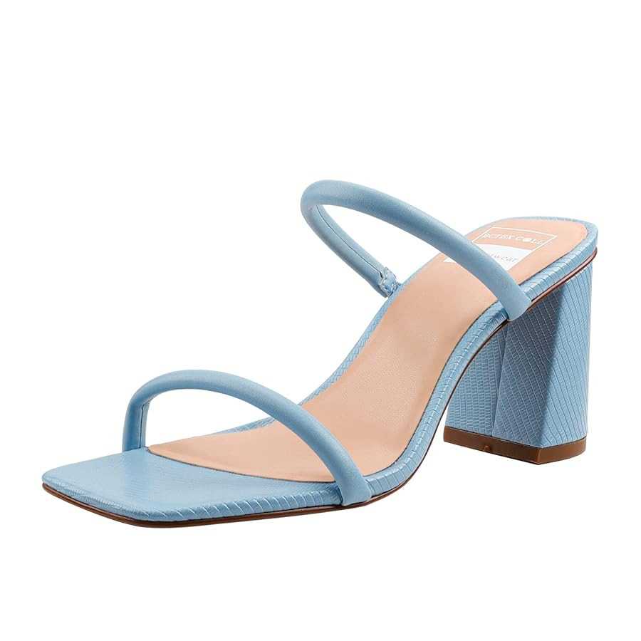 BCTEX COLL Women's High Heeled Sandal Two Strap Square Toe Slip on High-heeled Sandal High Heel S... | Amazon (US)