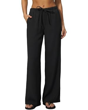 QINSEN Women's Wrinkle-Free Wide Leg Palazzo Pants High Rise Flowy Drape Drawstring Elastic Waist... | Amazon (US)
