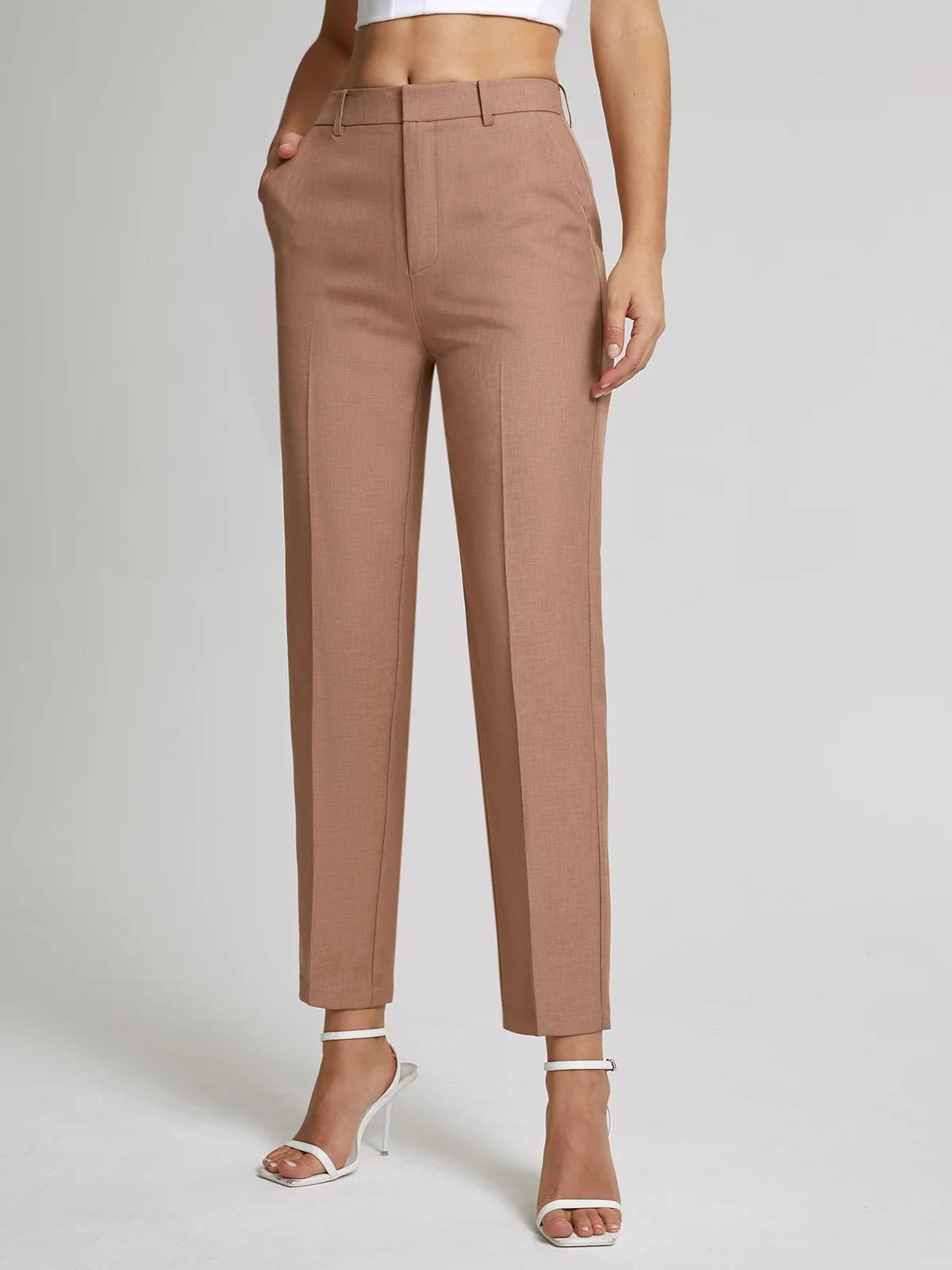 High Waisted Cropped Skinny Straight Leg Trousers | Commense