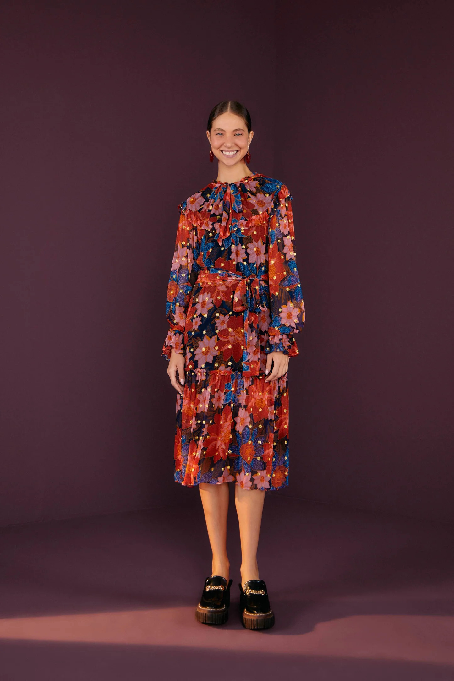 Navy Garden Lenzing™ Ecovero™ Viscose Midi Dress | FarmRio (US)