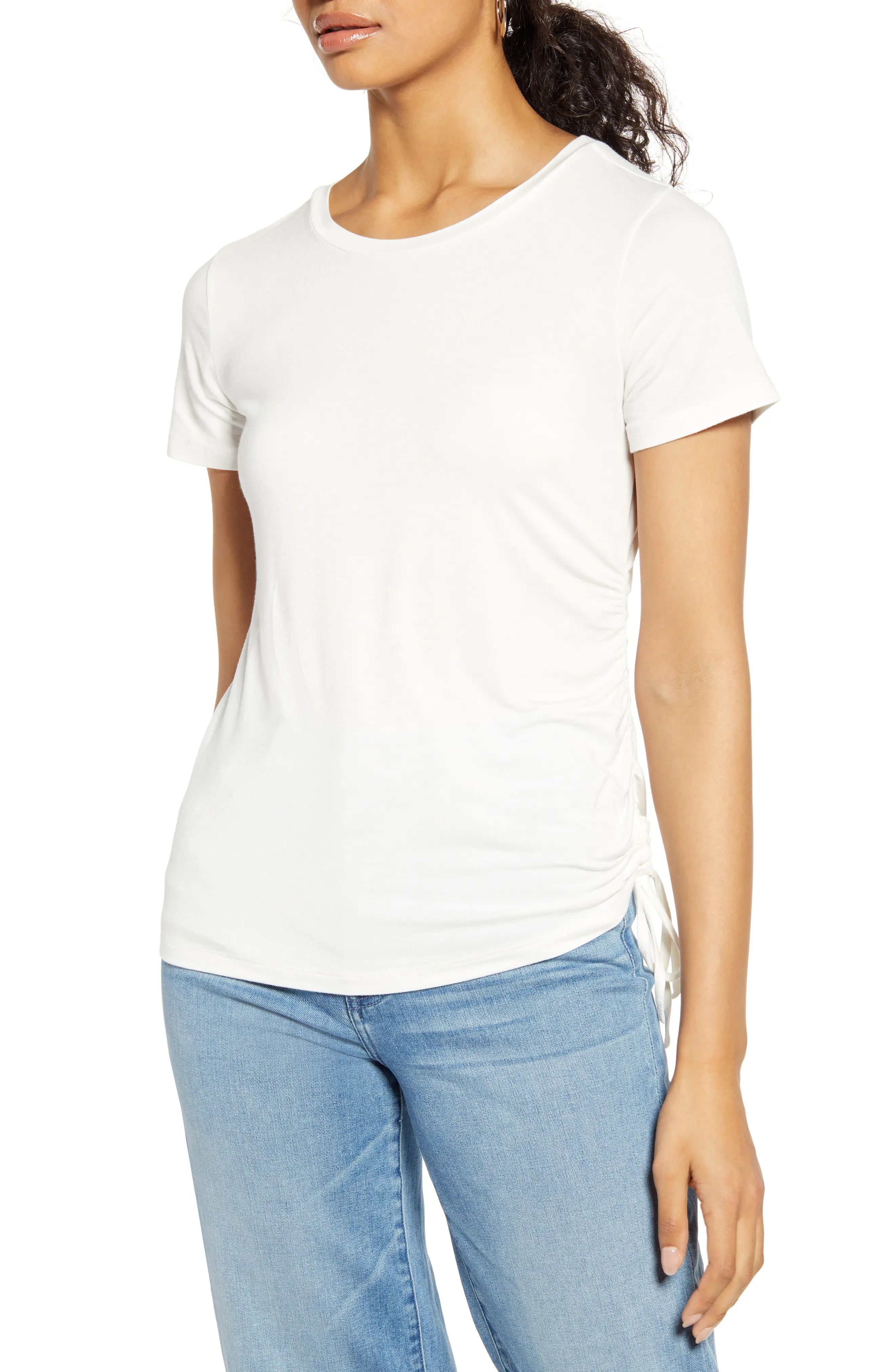 Women's Halogen Side Cinch T-Shirt, Size X-Small - White | Nordstrom
