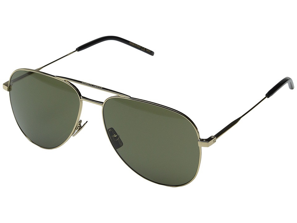 Saint Laurent - Classic 11 (Endura Gold/Green Barberini Mineral Lens) Fashion Sunglasses | Zappos