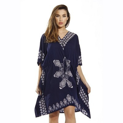 Riviera Sun Womens Short Caftan Dress with Medallion Print 21714-NVY-S | Target