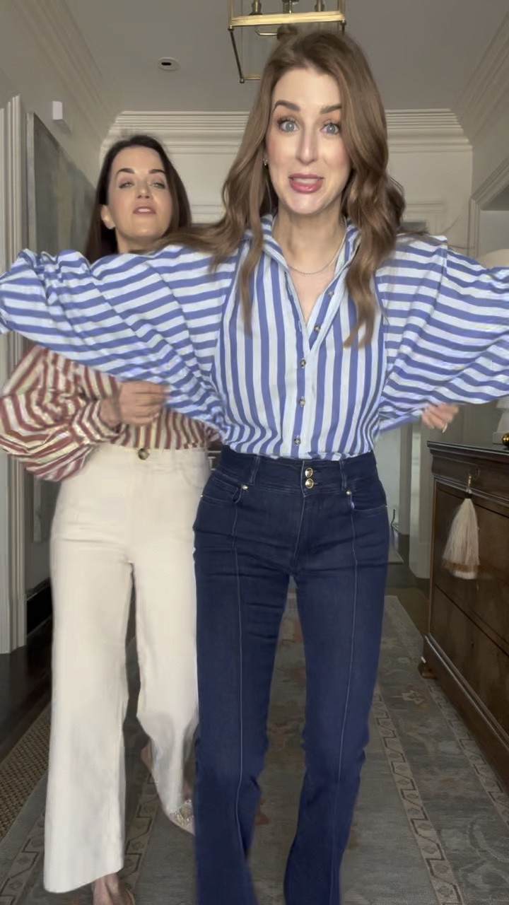 Fabulous loose fitting boyfriend blouses that can be worn in a fun blue or a neutral brown.  

These tops run large which is why I’m wearing an extra small and it fits perfectly. My sister is wearing a small but will be sizing down. 

Spring blouse, denim, flats, heels, Derek Lam denim, Dolce Vita shoes 

#LTKshoecrush #LTKstyletip #LTKover40