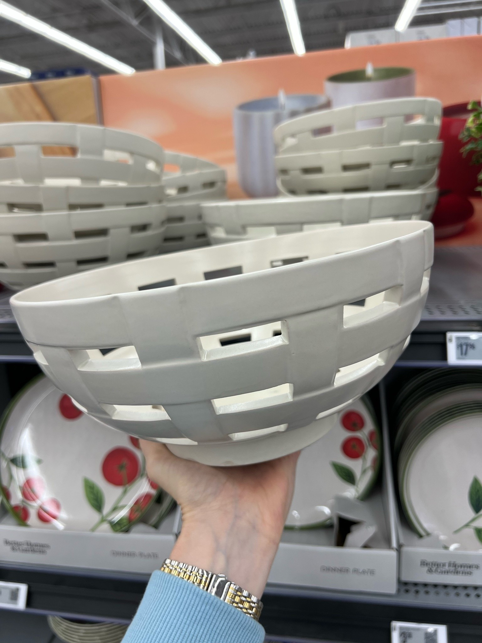 Beautiful woven ceramic bowl at Walmart! Could pass for Pottery Barn! Says it’s for decorative use only just fyi. #walmarthome