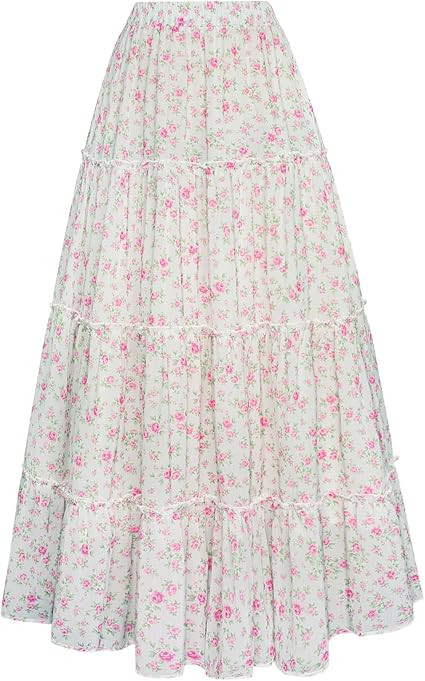 Scarlet Darkness Summer Skirts for Women Maxi Long Floral Skirt Flowy Tiered Renaissance Skirt | Amazon (US)