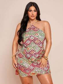 SHEIN BAE Plus Size Women's Multi-Color Sequin Mini Skirt, For Spring/Summer, Suitable For Concerts, Going Out At Night,Spring And Summer Ladies' Heavy Shiny Embroidered Sequins Mid-Low Waist Mini Slit Short Skirt/Seaside Beach Vacation Skirt/Holiday Embroidered Sequin Skirt/Mini Skirt,4th Of July Outfits,Fourth Of July Women,4th Of July,4th Of July Curve, Vacation,Vacay Outfits Women,Club Outfits Women Sexy,Birthday Dresses For Women,Airport Outfit For Wome,Graduation | SHEIN