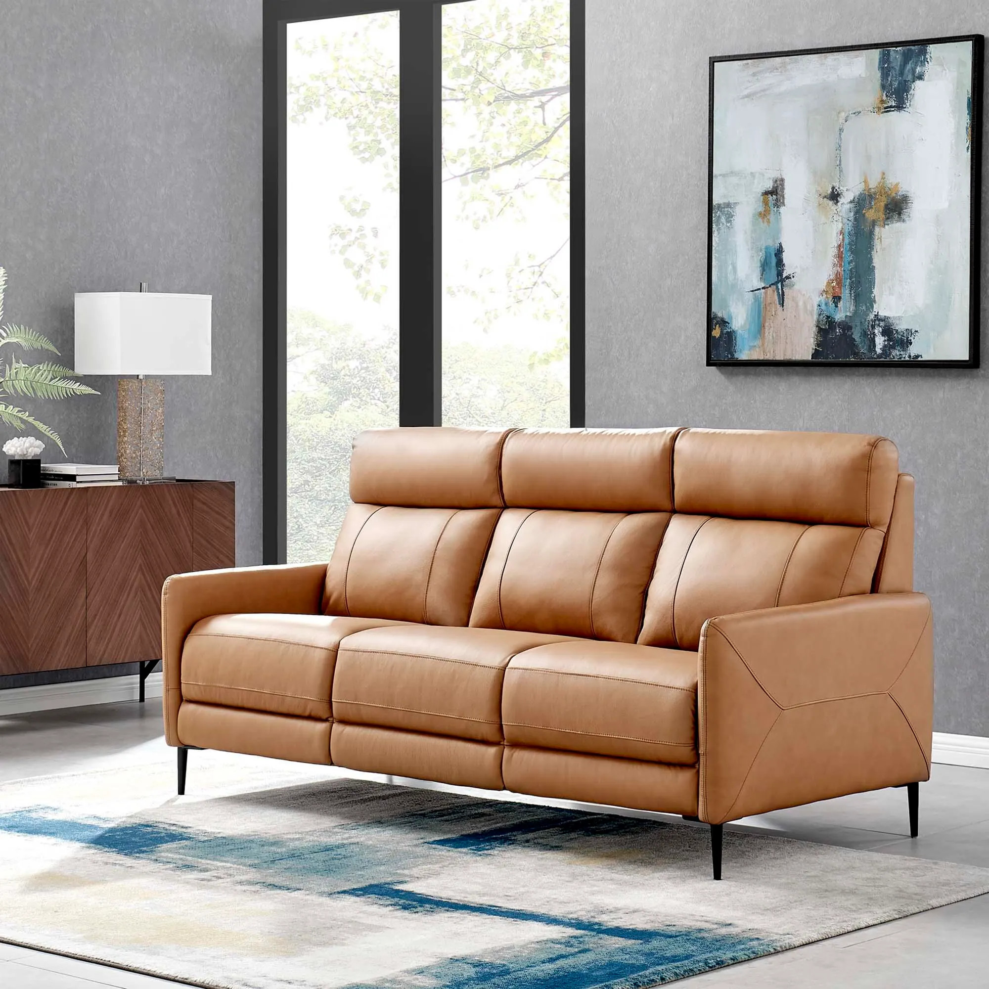 Modway Huxley Leather Sofa, Tan | Ashley
