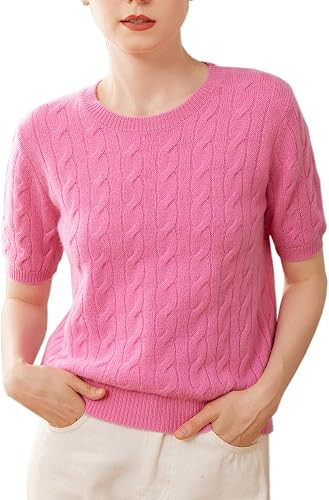DAIMIDY Women's Cashmere Cable Short Sleeve Sweaters | Amazon (US)
