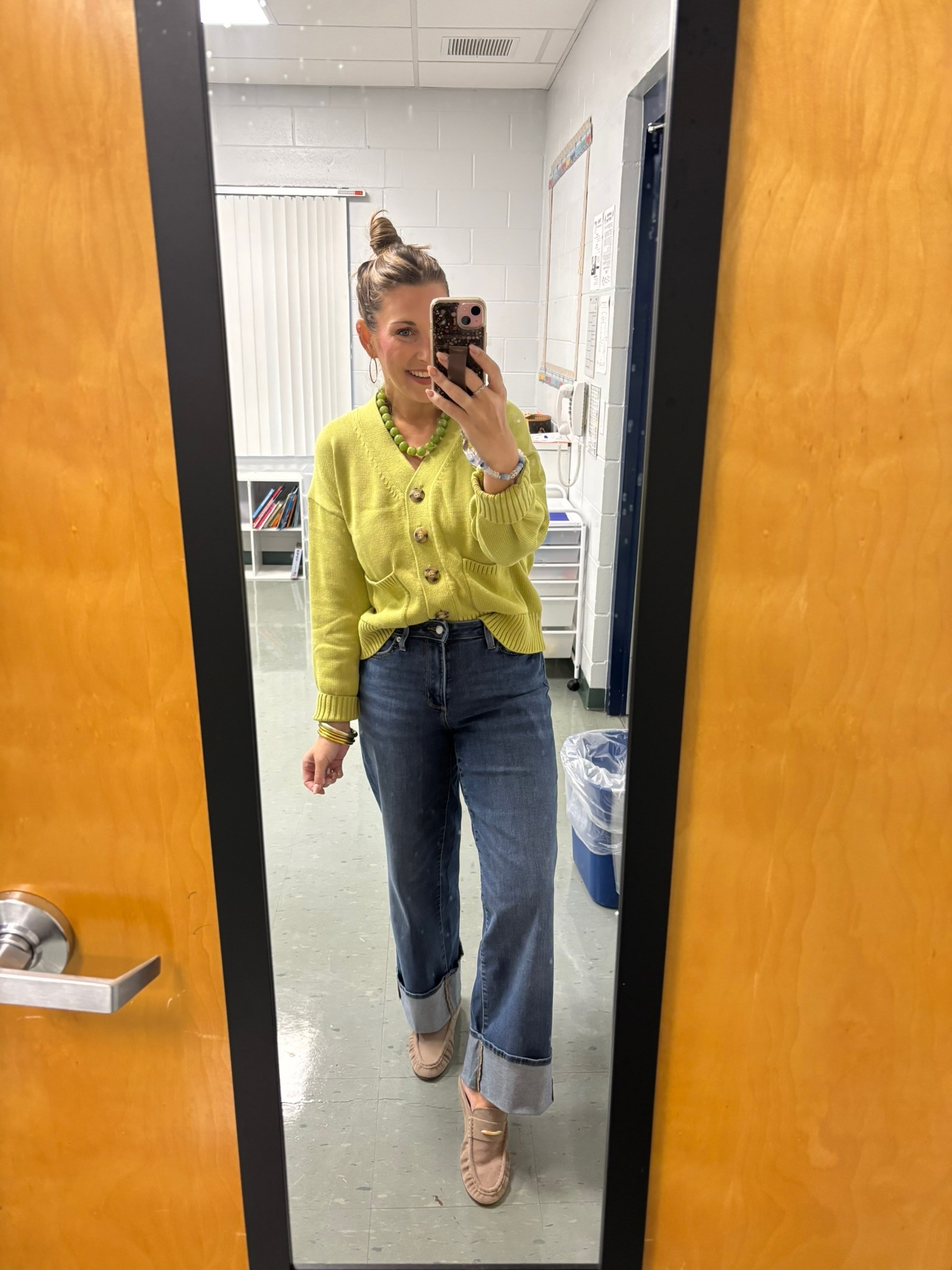 This pop of green is so fun for fall! 💚 Paired with cuffed denim + neutral shoes for the cutest everyday look!!

#LTKootd #LTKSaleAlert #LTKSeasonal