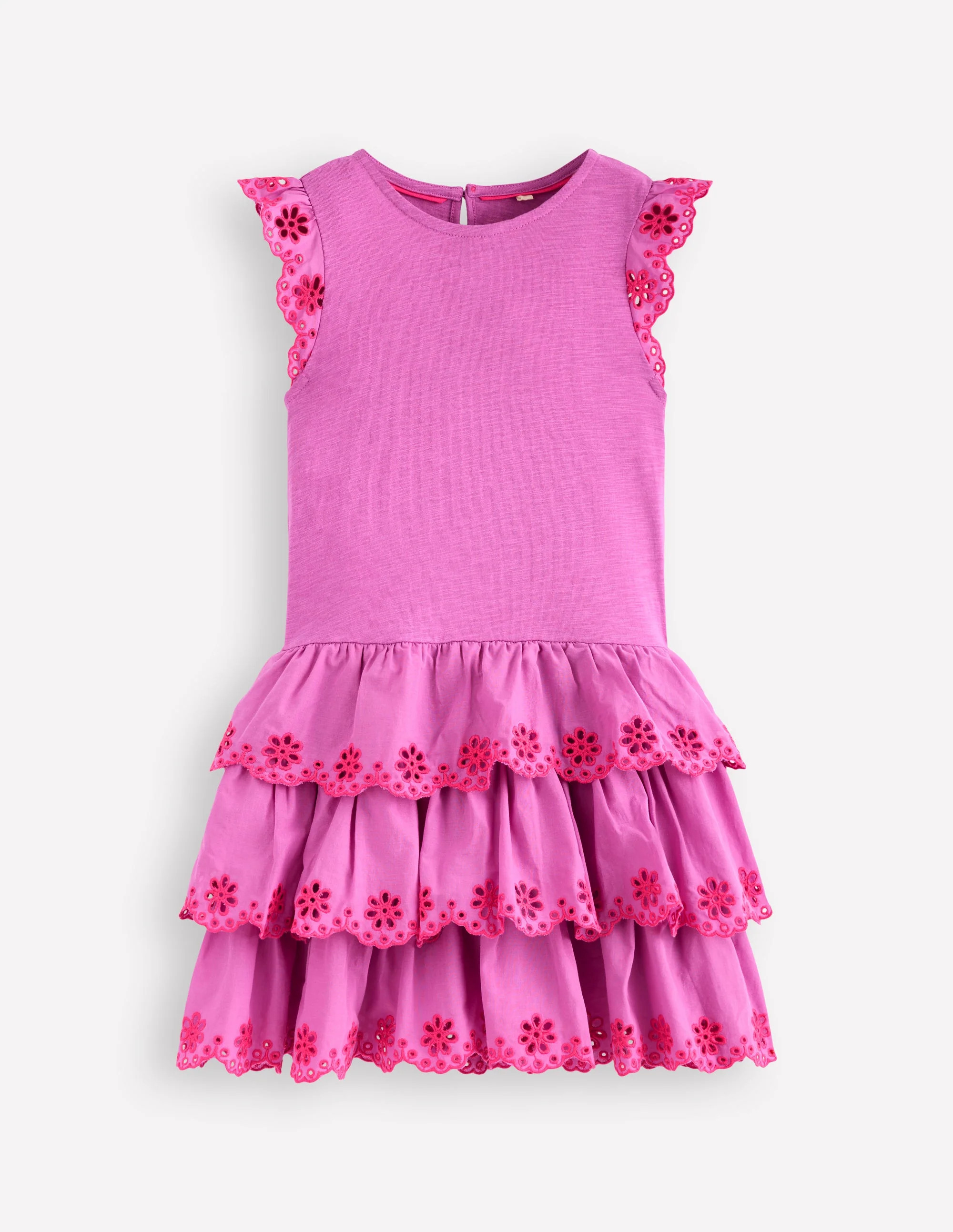 Broderie Mix Jersey Dress-Foxglove Purple | Boden UK