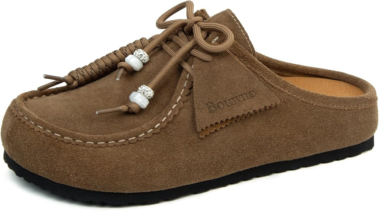 Suede Clogs for Women Genuine Suede Mules Comfort Cork Footbed Women's Slip On Mules Closed Round... | Amazon (US)