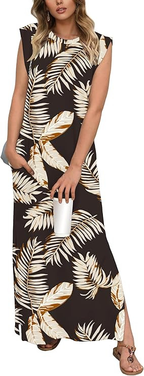 GRECERELLE 2025 Women Summer Casual Round Neck Cap Sleeve Maxi Dress with Pockets Beach Vacation ... | Amazon (US)