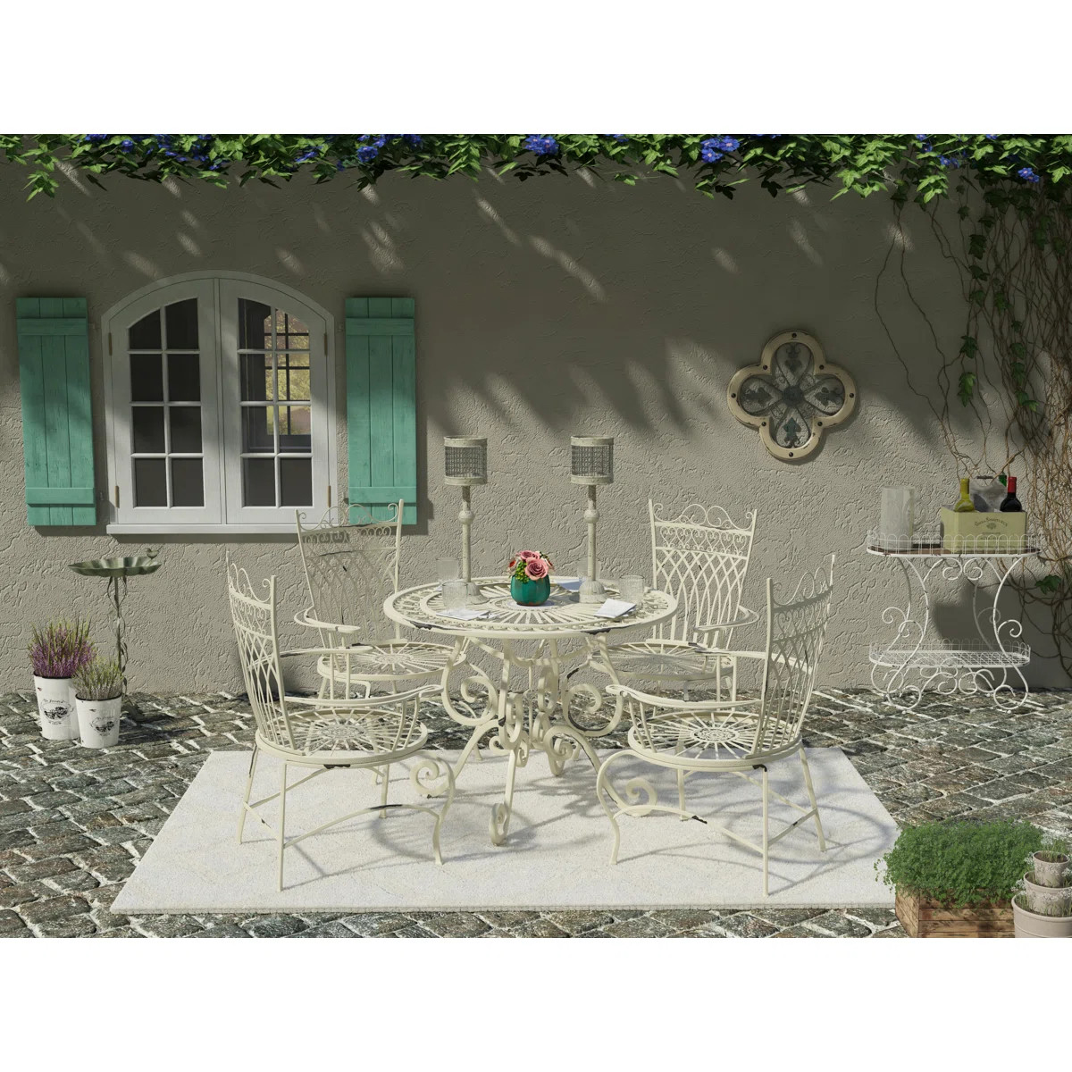 Akeyra 4 - Person Metal Patio Dining Set with Extendable Round Table | Wayfair North America